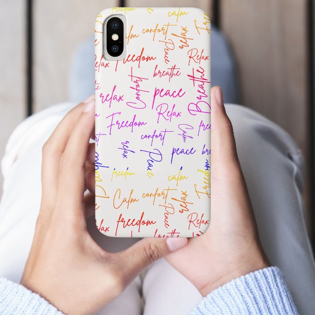 Breathe Relax Peace Rainbow Script White Pattern Case-Mate iPhone Case (Creator Uploaded)