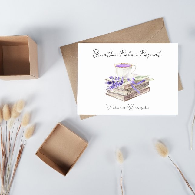 Breathe Relax Repeat Personalised Lavender  Note Card (Creator Uploaded)