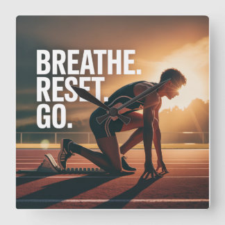 Breathe. Reset. Go. Square Wall Clock