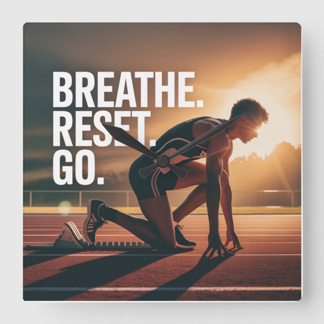 Breathe. Reset. Go. Square Wall Clock (Front)