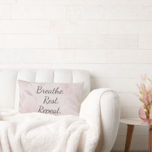 Breathe Rest Repeat Elegant Blush Pink Floral Lumbar Cushion