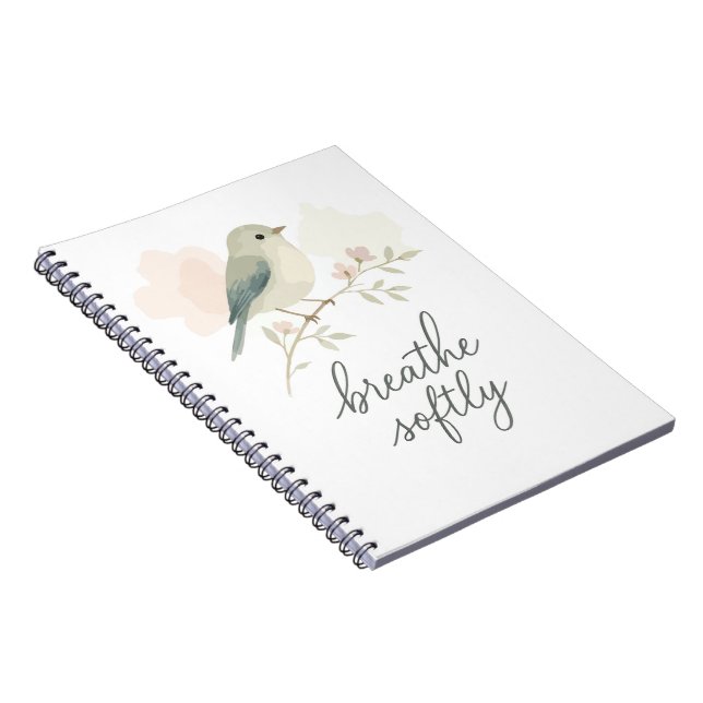 Breathe Softly Minimal Watercolor Bird Notebook (Right Side)