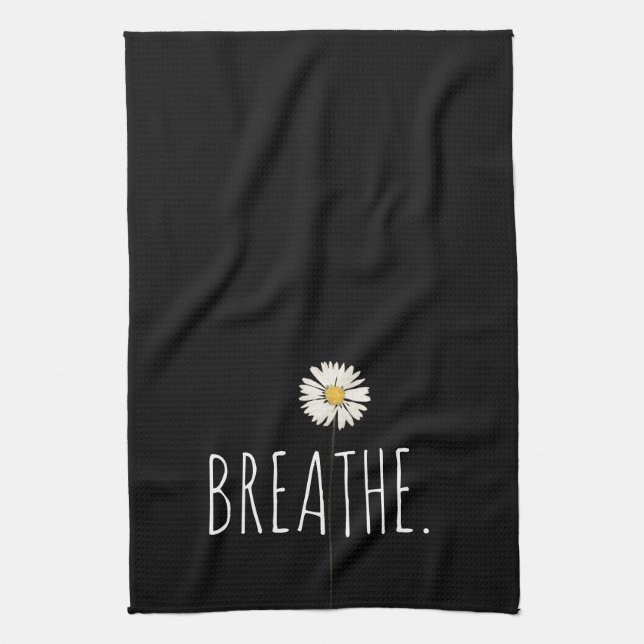 Breathe Text and Daisy Tea Towel (Vertical)