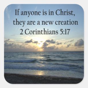 BREATHTAKING 2 CORINTHIANS 5:17 OCEAN SUNRISE SQUARE STICKER