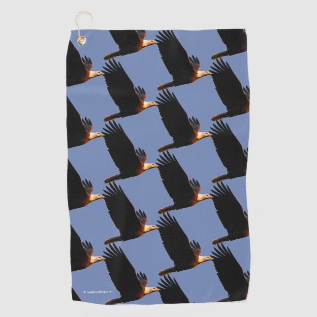 Breathtaking Bald Eagle in Winter Sunset Flight Golf Towel (Front)