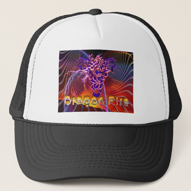 Breathtaking Dragon Fire Design Trucker Hat (Front)