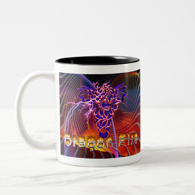 Breathtaking Dragon Fire Design Two-Tone Coffee Mug (Left)