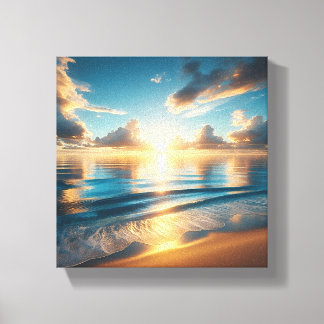 Breathtaking Golden Sunset over Calm Blue Ocean Canvas Print