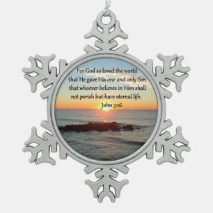 BREATHTAKING JOHN 3:16 SUNRISE SNOWFLAKE PEWTER CHRISTMAS ORNAMENT