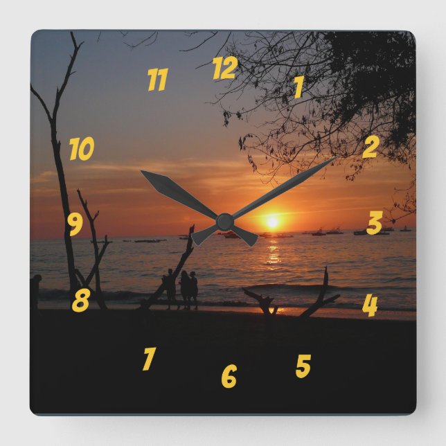 Breathtaking Tamarindo Sunset Square Wall Clock (Front)