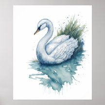 breathtaking watercolor swan on a tranquil lake