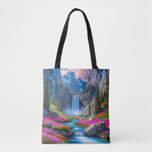 Breathtaking Waterfall & Mountain Landscape  Tote Bag (Front)