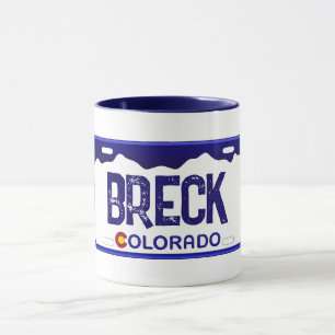 Breckenridge Colorado blue license plate mug