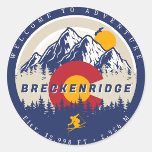 Breckenridge Colorado Flag Mountain Ski Souvenir Classic Round Sticker