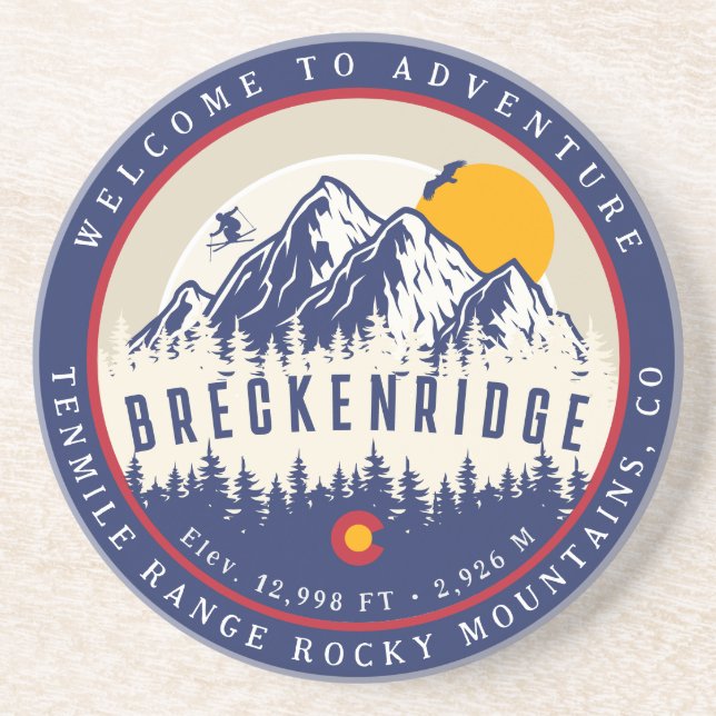Breckenridge Colorado Flag Mountain Ski Souvenir Coaster (Front)