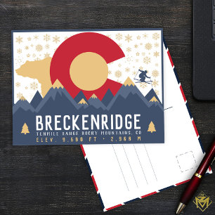Breckenridge Colorado Flag Mountain Ski Souvenir Postcard