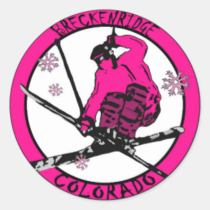 Breckenridge Colorado pink skier circle Classic Round Sticker