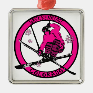Breckenridge Colorado pink skier ornament