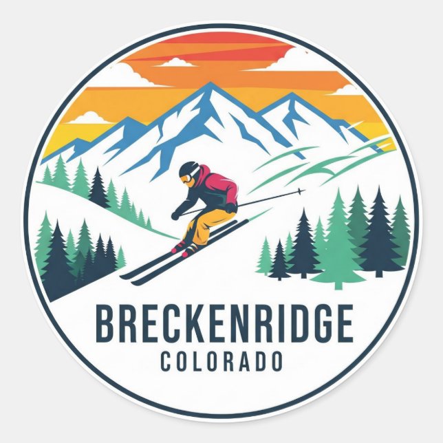 Breckenridge Colorado Skiing Skier Travel Classic Round Sticker (Front)