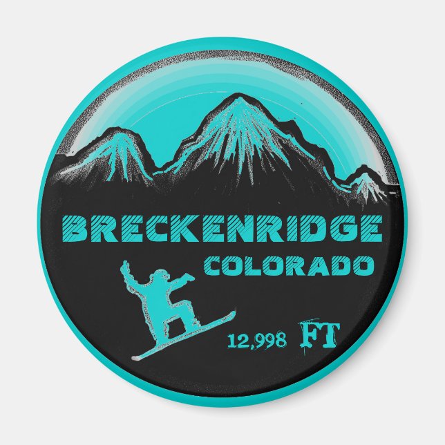 Breckenridge Colorado teal snowboard art magnet (Front)
