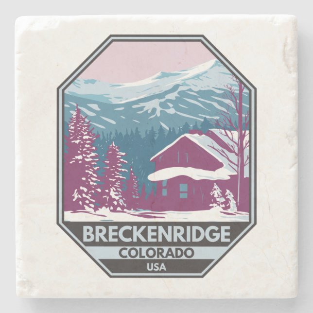 Breckenridge Colorado Winter Ski Area Stone Coaster (Front)