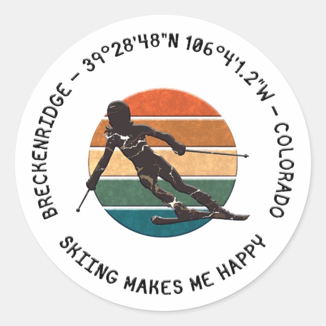 Breckenridge, Colorado - Woman Skier, Black Text Classic Round Sticker (Front)