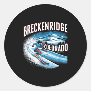 Breckenridge skiing - old school skiing classic round sticker