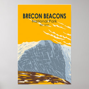 Brecon Beacons National Park Wales Pen Y Fan Retro Poster