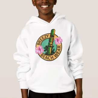 Breezy Beach Wear Pink Hibiscus Tiki God Logo