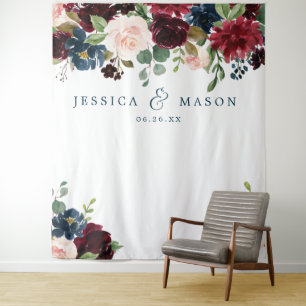 Breezy Burgundy Wedding Backdrop Photo Booth Tapestry