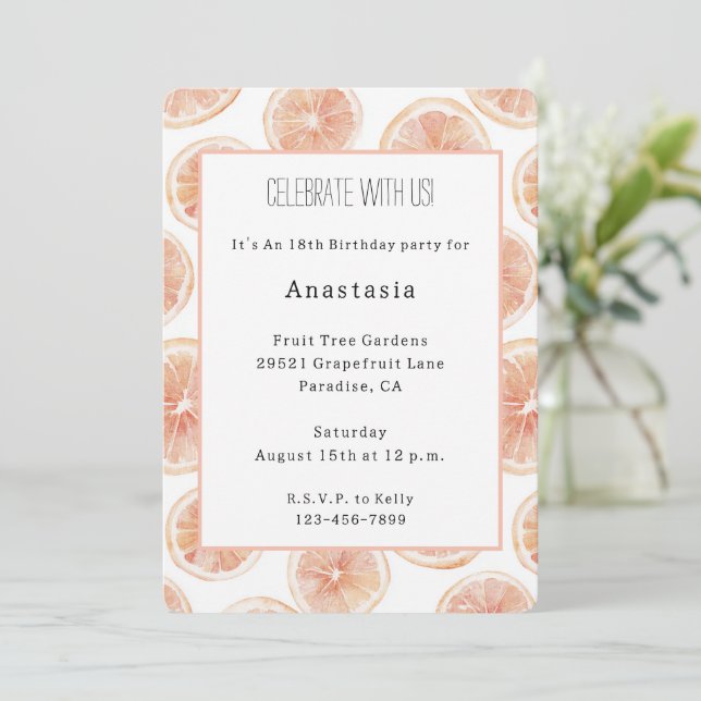 Breezy Grapefruit Birthday Invitation (Standing Front)