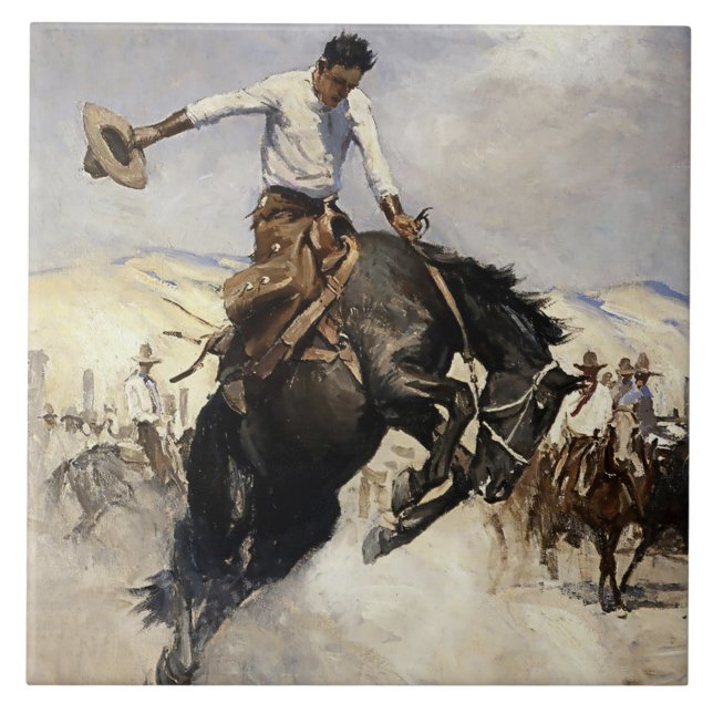 “Breezy Riding” Western Art by WHD Koerner Ceramic Tile (Front)