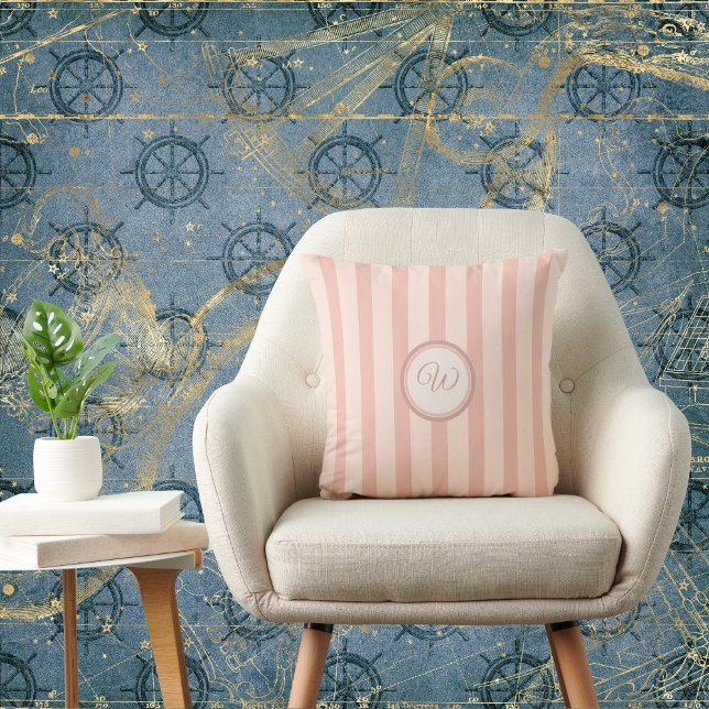 Breezy Striped Pillow in Beachy Peach with Initial (Creator Uploaded)