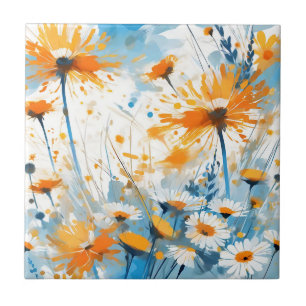 Breezy Wildflower Field in Orange Ceramic Tile