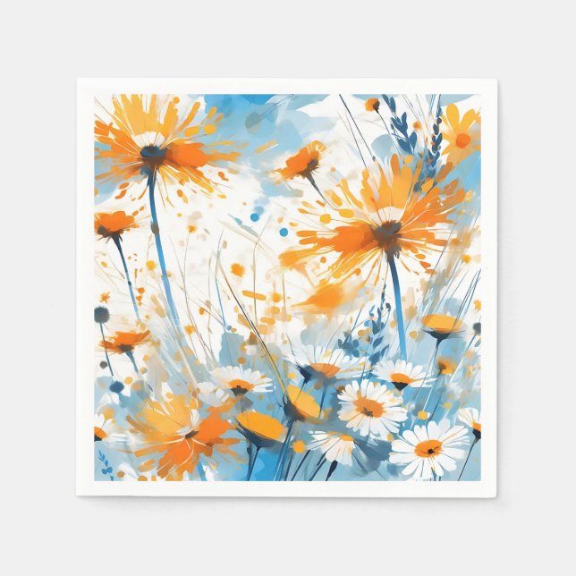 Breezy Wildflower Field in Orange Napkin (Front)