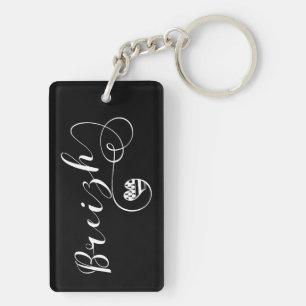 Breizh Flag in Heart, Brittany, Breton Language Key Ring