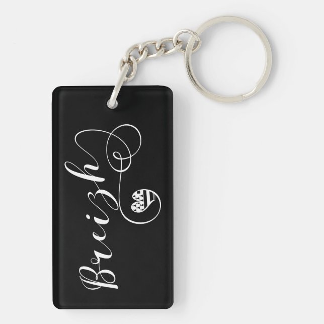 Breizh Flag in Heart, Brittany, Breton Language Key Ring (Back)