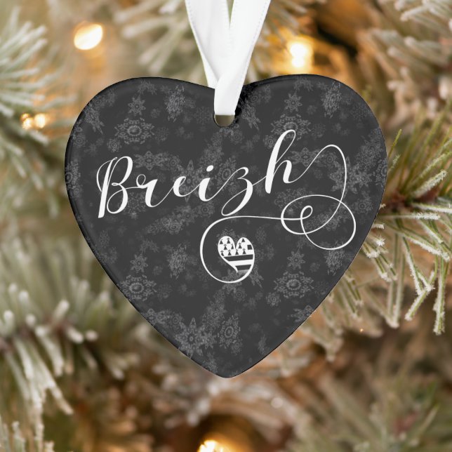 Breizh Flag in Heart, Brittany, Breton Language Ornament (Tree)