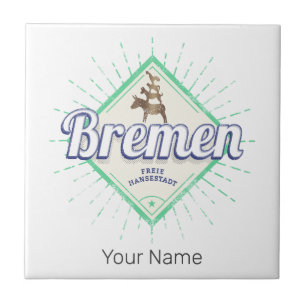 Bremen City Germany Retro Town Musicians Vintage Ceramic Tile