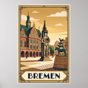 Bremen Germany Vintage Travel Illustration Poster