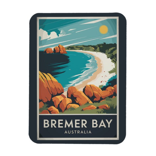 Bremer Bay Australia Illustration Travel Art Retro Magnet (Vertical)