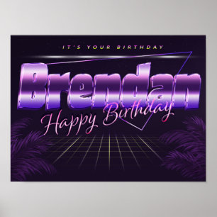 Brendan Name Vorname lila retro Poster Geburtstag