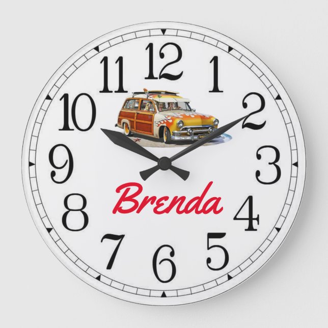 Brenda's Surfer Girl Woody Large Clock (Front)