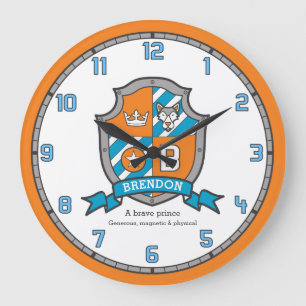 Brendon boys name meaning knights shield orange large clock