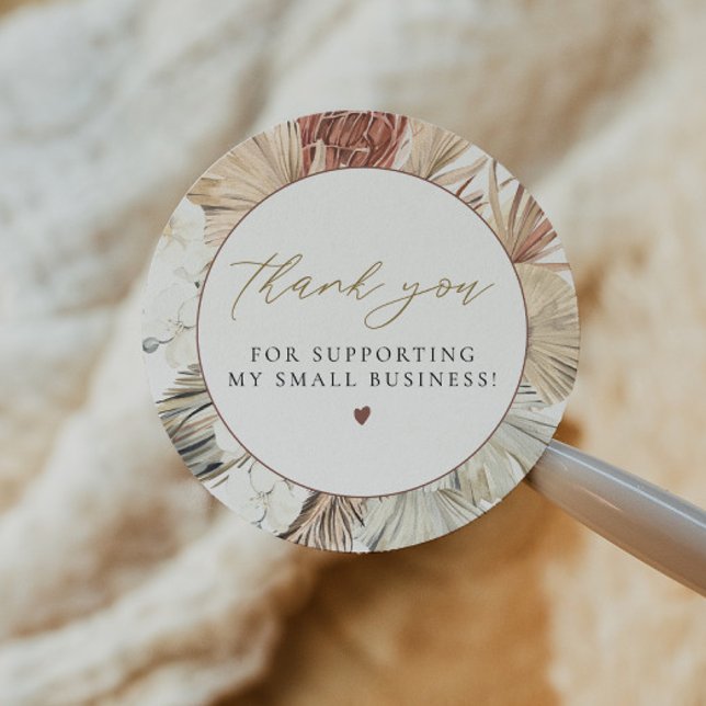 BRENNA Bohemian Terracotta Dry Palm Small Business Classic Round Sticker (Creator Uploaded)