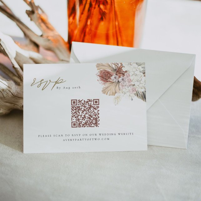 BRENNA Bohemian Tropical Palm QR Code Wedding RSVP Invitation (Creator Uploaded)