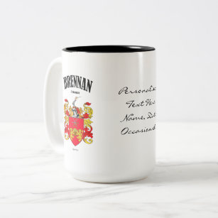 Brennan Family Crest, Translation & Meaning Two-Tone Coffee Mug