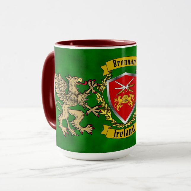 Brennan Irish Shield & Griffins Personalised  Mug (Front Left)