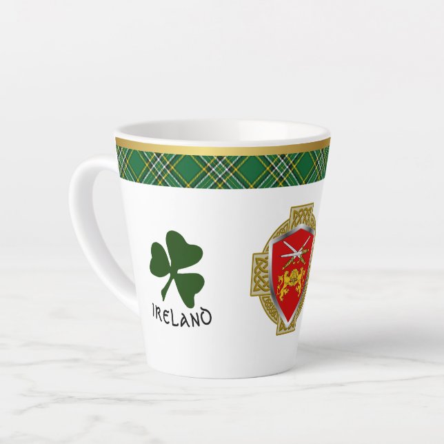Brennan Irish Shield & Tartan Personalised Latte Mug (Left Angle)