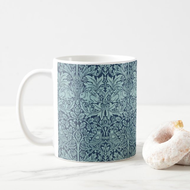 Brer Rabbit by William Morris Blue Textile Pattern Coffee Mug (With Donut)